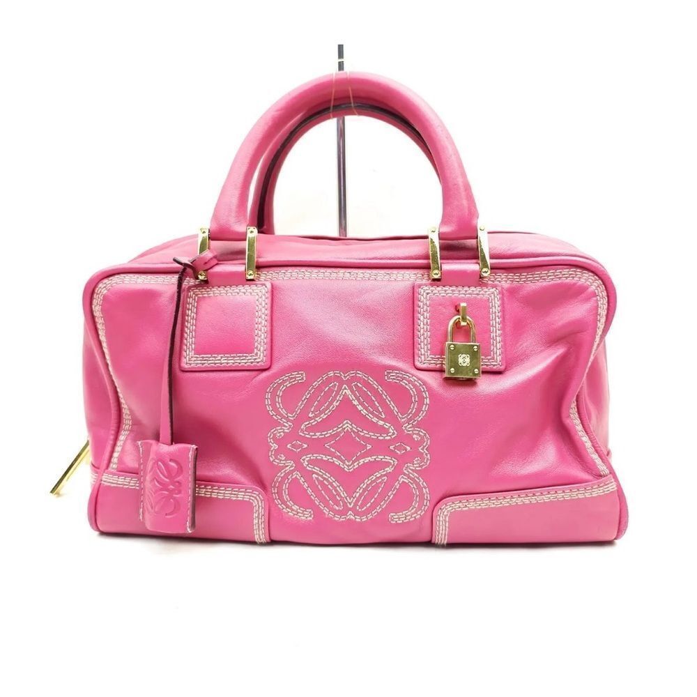 Auth Loewe Pink Leather Amazona 28 2way Tote Bag